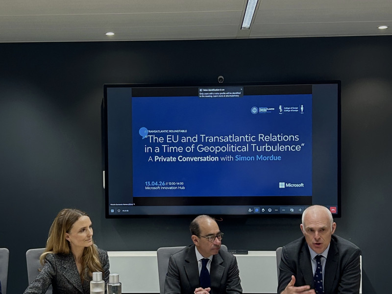 From left to right: Nanna Louise Linde, Vice-President, European Government Affairs, Microsoft; Ian Lesser, Chair of Transatlantic Trade and Economy; Simon Mordue, Diplomatic Advisor to European Commission President Ursula von der Leyen 